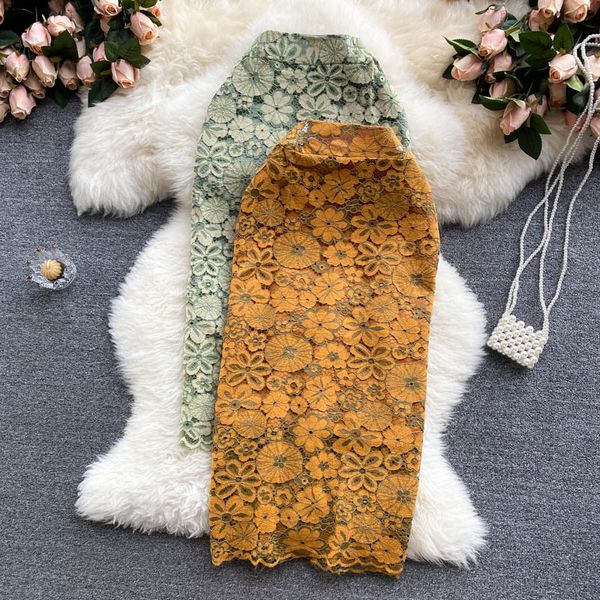 women yellow/green lace embroidered skirt autumn vintage high waist pencil faldas female flower skrits saias new fashion 2022, Black
women yellow/green lace embroidered skirt autumn vintage high waist pencil faldas female flower skrits saias new fashion 2022, Black