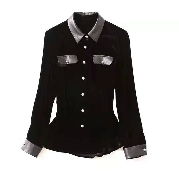 european and american women's clothing the winter long - sleeved lapel velvet spliced leather fashion shirt 5q47, White
european and american women's clothing the winter long - sleeved lapel velvet spliced leather fashion shirt 5q47, White
