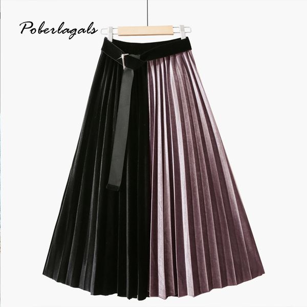 autumn and winter women skirt with belt high waist gold velvet stitching contrast color retro slim pleated mid-length 210420, Black
autumn and winter women skirt with belt high waist gold velvet stitching contrast color retro slim pleated mid-length 210420, Black