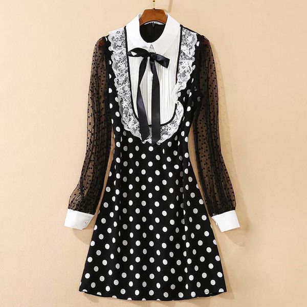 sale est fashion runway women's polo collar long sleeve bow lace gauze patchwork black polka dot dress 210526, Black;gray
sale est fashion runway women's polo collar long sleeve bow lace gauze patchwork black polka dot dress 210526, Black;gray