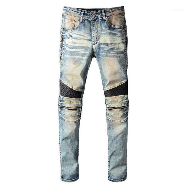 men's jeans pu leather patchwork biker knee zippers retro light blue stretch denim slim pants mens skinny jeans1
men's jeans pu leather patchwork biker knee zippers retro light blue stretch denim slim pants mens skinny jeans1