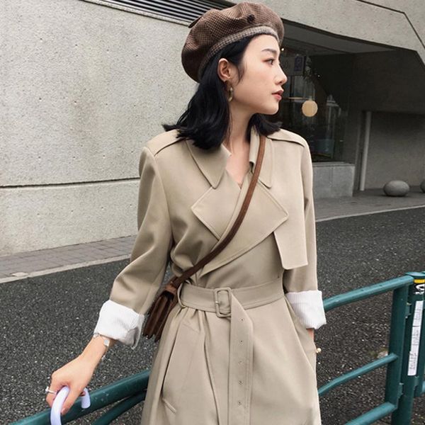 women's trench coats windbreaker 2021 korean spring and autumn over knee fashion overcoat khaki long coat for women belt moda mujer, Tan;black
women's trench coats windbreaker 2021 korean spring and autumn over knee fashion overcoat khaki long coat for women belt moda mujer, Tan;black