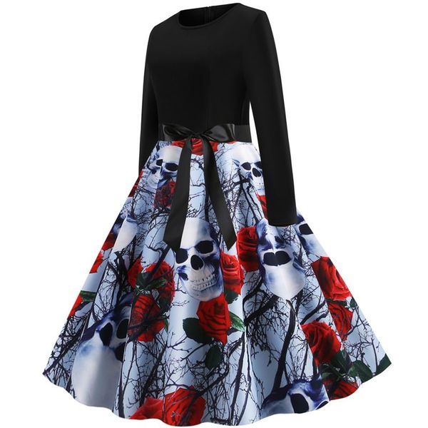 casual dresses halloween long-sleeved printed large swing dress, Black;gray
casual dresses halloween long-sleeved printed large swing dress, Black;gray