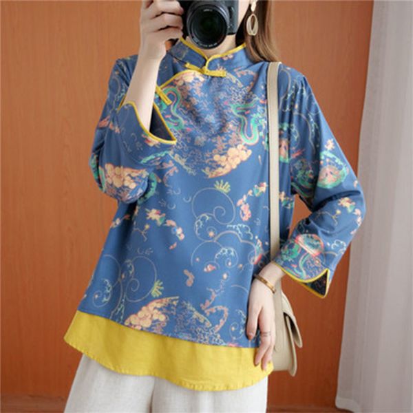 women's blouses & shirts spring arts style women stand collar button loose blouse vintage print cotton plus size femme blusas s24, White
women's blouses & shirts spring arts style women stand collar button loose blouse vintage print cotton plus size femme blusas s24, White