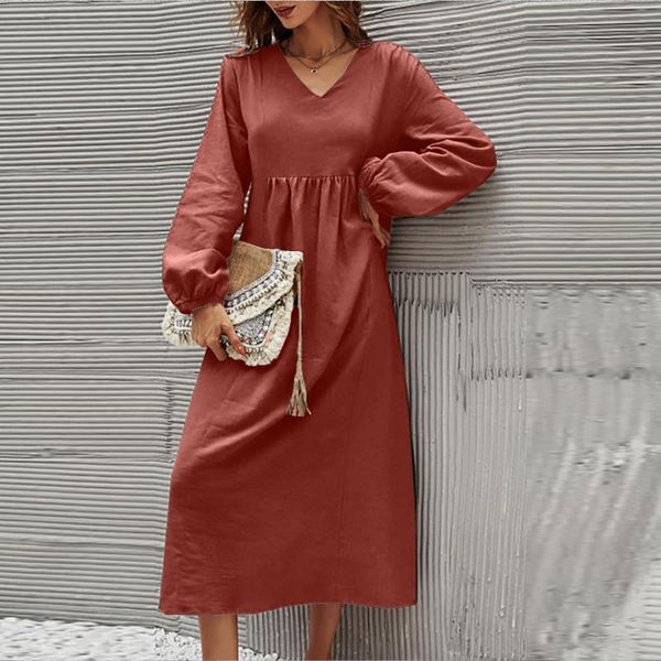 casual dresses loose cotton linen for women v-neck long sleeve dress pullover soldi color maxi robes, Black;gray
casual dresses loose cotton linen for women v-neck long sleeve dress pullover soldi color maxi robes, Black;gray