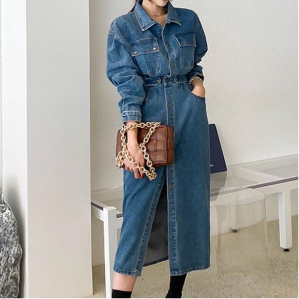 casual dresses women denim dress fashion chic lapel full sleeve single-breasted pockets slim waist mid-length female jeans autumn, Black;gray
casual dresses women denim dress fashion chic lapel full sleeve single-breasted pockets slim waist mid-length female jeans autumn, Black;gray