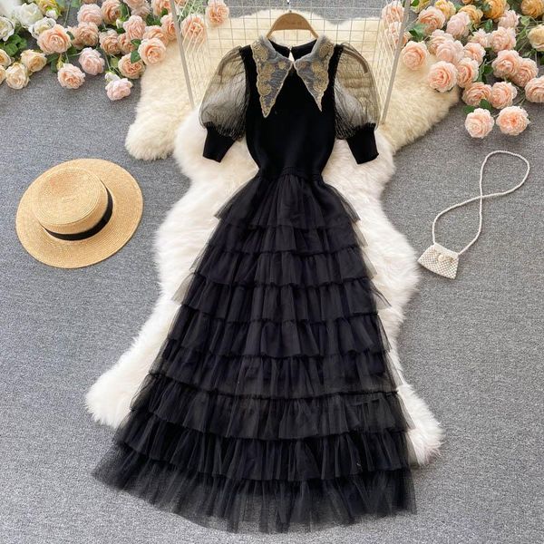 party dresses 2021 fashion embroidery long dress women's high-end doll collar knitted patchwork cascading ruffles sweet, White;black
party dresses 2021 fashion embroidery long dress women's high-end doll collar knitted patchwork cascading ruffles sweet, White;black