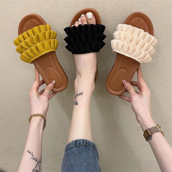 slippers women's summer flat cloth pleated 2021 korean style shoes foreign trade slides a723, Black
slippers women's summer flat cloth pleated 2021 korean style shoes foreign trade slides a723, Black
