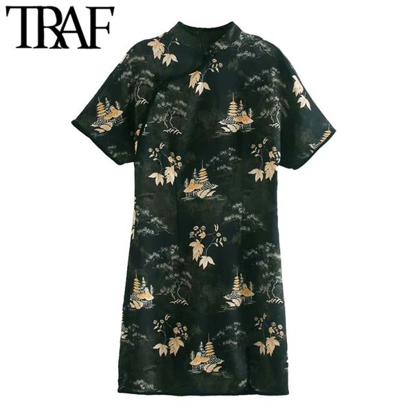 women chic fashion with toggles floral print mini dress vintage high neck short sleeve female dresses mujer 210507, Black;gray
women chic fashion with toggles floral print mini dress vintage high neck short sleeve female dresses mujer 210507, Black;gray