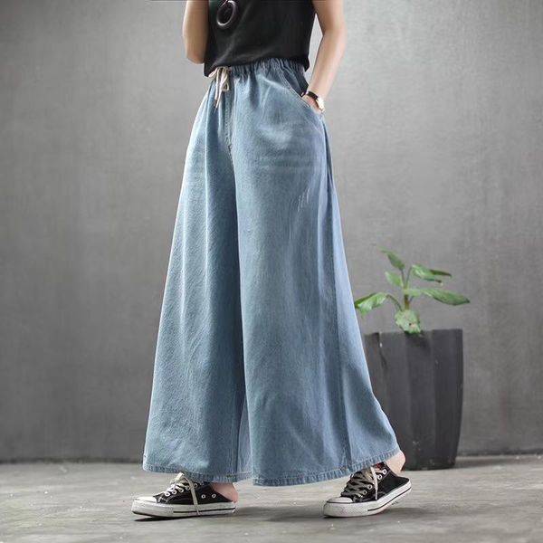 women's jeans 2021 spring summer woman plus size denim wide leg pants solid elastic high waist pocket casual loose trousers, Blue
women's jeans 2021 spring summer woman plus size denim wide leg pants solid elastic high waist pocket casual loose trousers, Blue