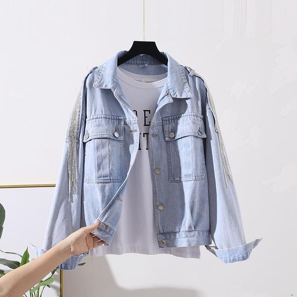 women's jackets harajuku rhinestone denim jacket coat women spring autumn korean fashion loose pocket long sleeve jeans female outerwea, Black;brown
women's jackets harajuku rhinestone denim jacket coat women spring autumn korean fashion loose pocket long sleeve jeans female outerwea, Black;brown