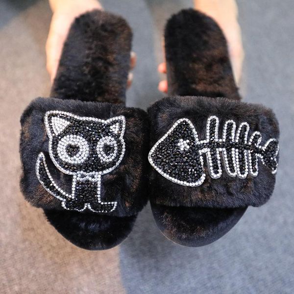 cat fluffy home slippers woman winter shoes flat rhinestone fur women indoor soft non slip cartoon female slides t1808018c, Black
cat fluffy home slippers woman winter shoes flat rhinestone fur women indoor soft non slip cartoon female slides t1808018c, Black