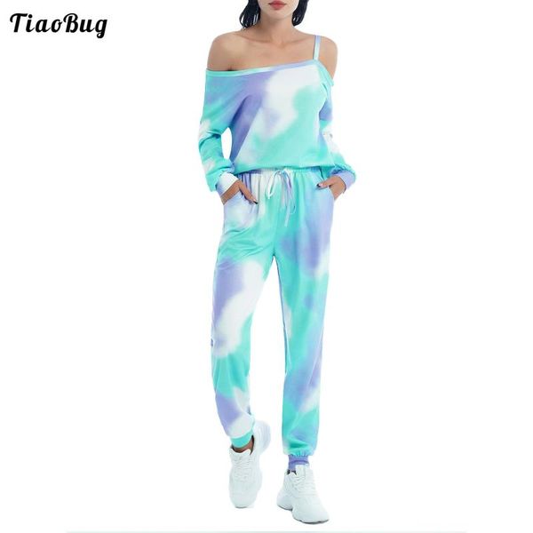 yoga outfit tiaobug 2pcs women spring summer tie dye print sport suit asymmetric shoulder straps long sleeves t-shirt and pants gym set 
yoga outfit tiaobug 2pcs women spring summer tie dye print sport suit asymmetric shoulder straps long sleeves t-shirt and pants gym set