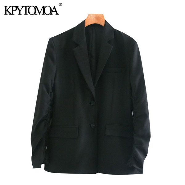 women fashion single breasted blazers coat vintage gathered sleeves pockets female outerwear chic 210416, White;black
women fashion single breasted blazers coat vintage gathered sleeves pockets female outerwear chic 210416, White;black