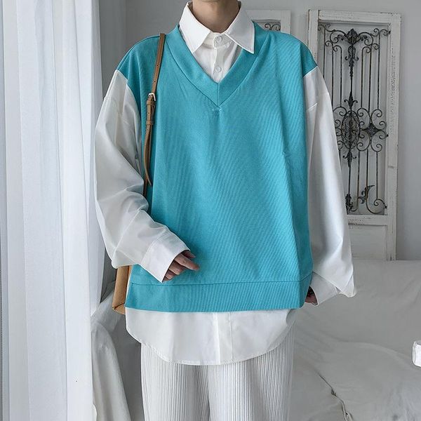 men's casual shirts 2021 fake two piece fashion trend loose long sleeve lapel collar coats high-quality camisa masculina s-3xl, White;black 
men's casual shirts 2021 fake two piece fashion trend loose long sleeve lapel collar coats high-quality camisa masculina s-3xl, White;black