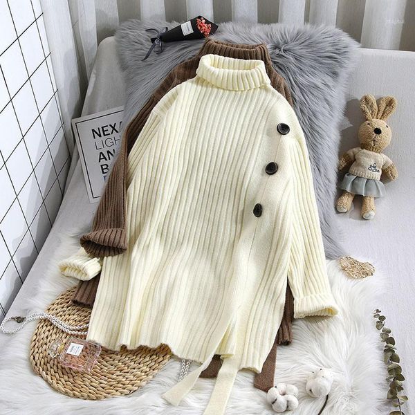 women's sweaters button knitted turtleneck women sweater and pullovers loose long-sleeved asymmetrical female pulls outwear, White;black
women's sweaters button knitted turtleneck women sweater and pullovers loose long-sleeved asymmetrical female pulls outwear, White;black