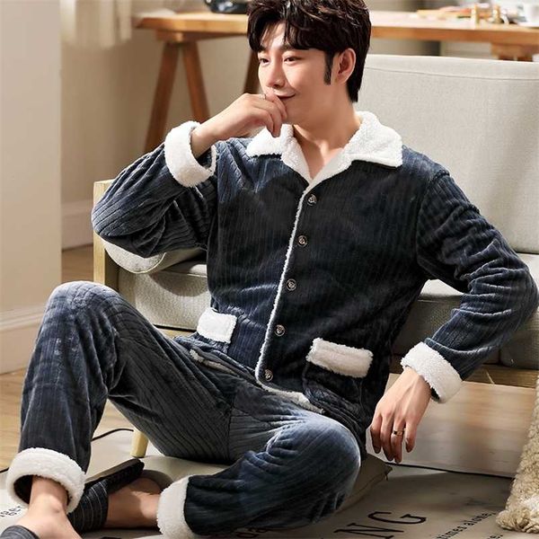 est men's winter thicken warm flannel pajamas sets male long sleeve plus size pajamas sleepwear homewear casual pyjama pijama 211110, Black;brown
est men's winter thicken warm flannel pajamas sets male long sleeve plus size pajamas sleepwear homewear casual pyjama pijama 211110, Black;brown