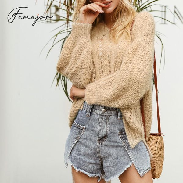 women's sweaters femajor women sweater 2021 autumn winter fashion v neck loose pullover casual hollow out long sleeves knitted jumpers, White;black
women's sweaters femajor women sweater 2021 autumn winter fashion v neck loose pullover casual hollow out long sleeves knitted jumpers, White;black
