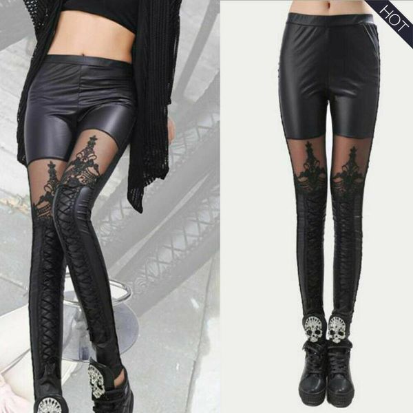 women lace pu splice pants fashion high waist skinny black leggings sretch pencil female hollow out slim trousers women's & capris, Black;white
women lace pu splice pants fashion high waist skinny black leggings sretch pencil female hollow out slim trousers women's & capris, Black;white