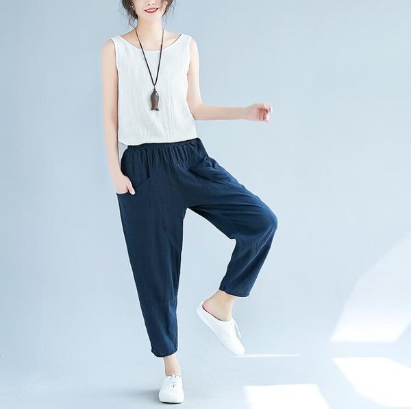 women's pants & capris 2021 female harem summer casual cotton linen women elastic high waist trousers large size thin loose, Black;white
women's pants & capris 2021 female harem summer casual cotton linen women elastic high waist trousers large size thin loose, Black;white