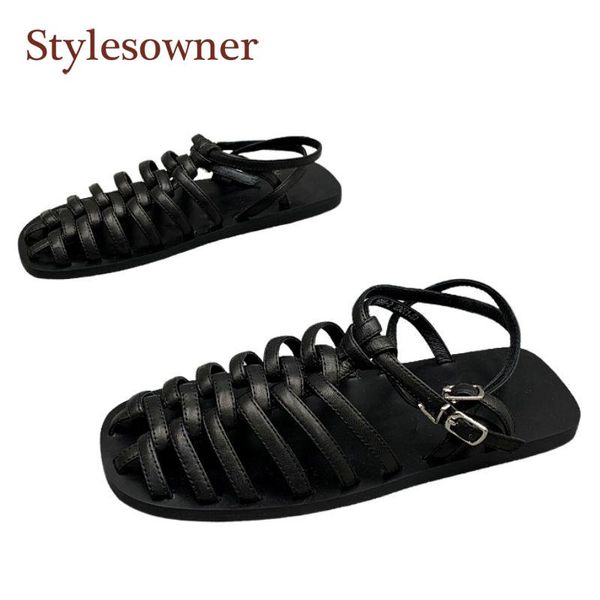 sandals solid color leather toe cap hollow low-flat summer style buckle strap woven back roman women's shoes, Black
sandals solid color leather toe cap hollow low-flat summer style buckle strap woven back roman women's shoes, Black
