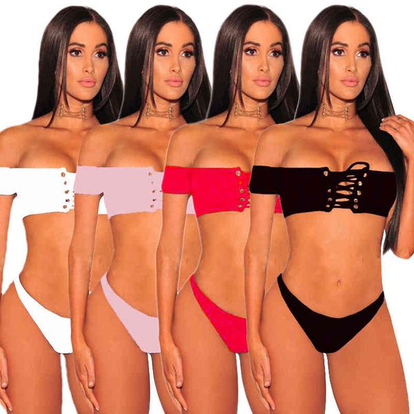women bandage slash neck bikini crop low waist swimming pants ladies bathing suit, White;black
women bandage slash neck bikini crop low waist swimming pants ladies bathing suit, White;black