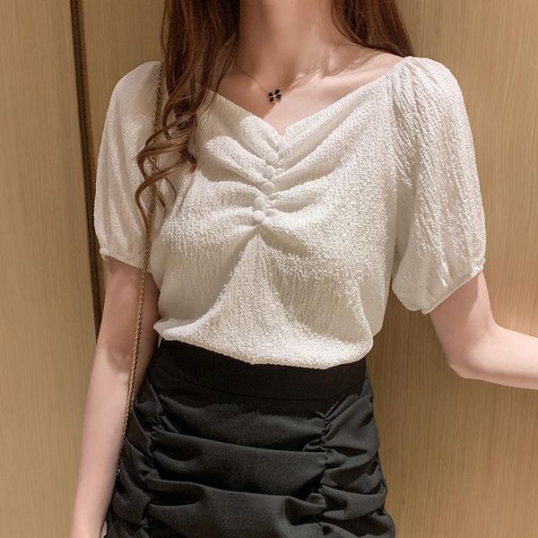 women's blouses & shirts chikichi 2021 summer short-sleeved chiffon shirt women bubble v-neck pullover ladies, White
women's blouses & shirts chikichi 2021 summer short-sleeved chiffon shirt women bubble v-neck pullover ladies, White