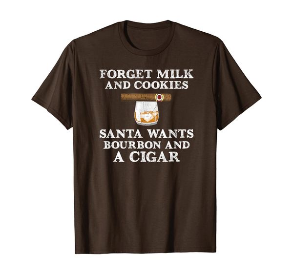 forget milk and cookies santa wants bourbon cigar t-shirt, White;black 
forget milk and cookies santa wants bourbon cigar t-shirt, White;black