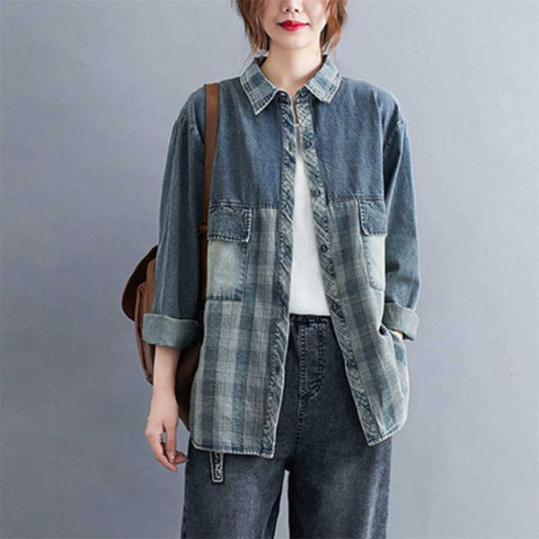 women's blouses & shirts autumn arts style women long sleeve loose cotton denim shirt double pocket plaid patchwork casual b bod9, White
women's blouses & shirts autumn arts style women long sleeve loose cotton denim shirt double pocket plaid patchwork casual b bod9, White