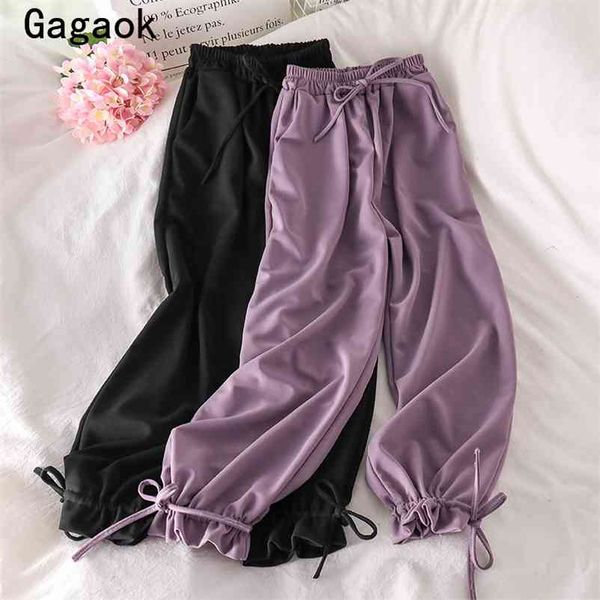 women casual ankle-length pants solid high elastic waist lace up loose harajuku simple wild fashion korean hip hop 210531, Black;white
women casual ankle-length pants solid high elastic waist lace up loose harajuku simple wild fashion korean hip hop 210531, Black;white