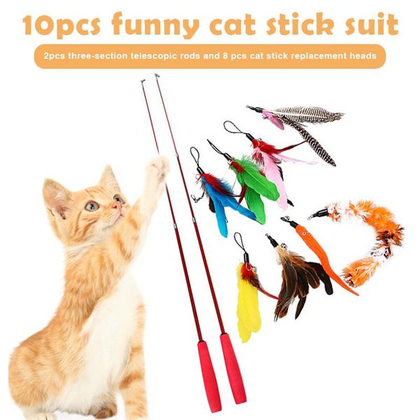 10pcs retractable cat wand toy set colorful teaser with feather head replacement & bell stick supply for kitten d1 toys
10pcs retractable cat wand toy set colorful teaser with feather head replacement & bell stick supply for kitten d1 toys