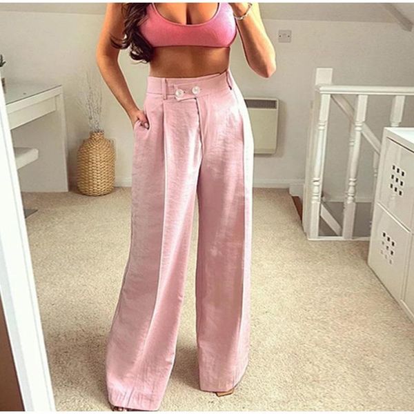 women's pants & capris 2021 summer pink wide leg high waist straight elegant office ladies trousers autumn casual clothes for female, Black;white
women's pants & capris 2021 summer pink wide leg high waist straight elegant office ladies trousers autumn casual clothes for female, Black;white