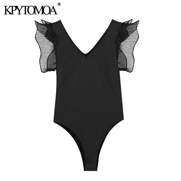 women fashion with organza ruffle bodysuits vintage short sleeve stretch slim female playsuits chic 210416, Black;white
women fashion with organza ruffle bodysuits vintage short sleeve stretch slim female playsuits chic 210416, Black;white