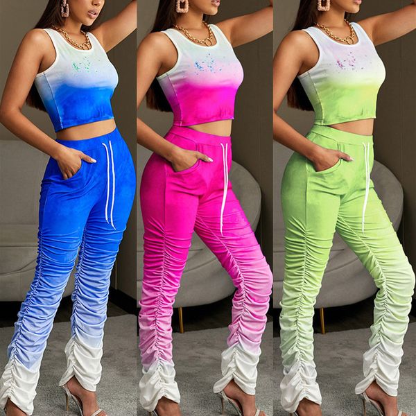 fitness sport women gradient tracksuit sleeveless tank crop stretchy folds pocket long pant two 2 pcs piece set outfits suit 210520, White
fitness sport women gradient tracksuit sleeveless tank crop stretchy folds pocket long pant two 2 pcs piece set outfits suit 210520, White