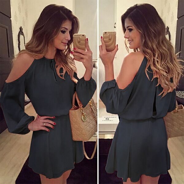 fashionable short skirt 2021 new chiffon off shoulder sling long sleeve casual solid, Black
fashionable short skirt 2021 new chiffon off shoulder sling long sleeve casual solid, Black