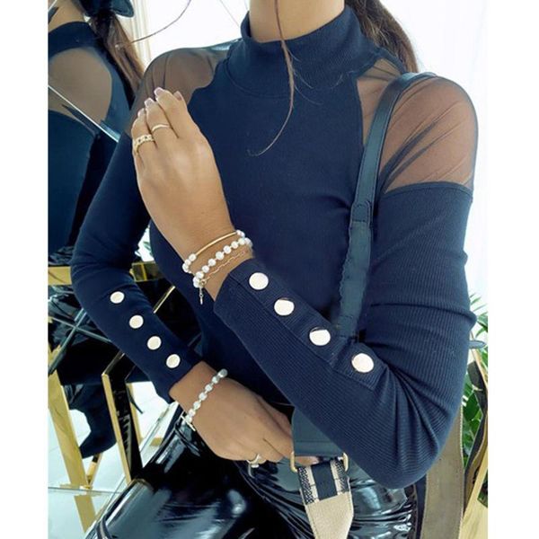 women's blouses & shirts women blouse turtle neck see through mesh patchwork polyester long sleeve buttons pullover street wear ropa de, White
women's blouses & shirts women blouse turtle neck see through mesh patchwork polyester long sleeve buttons pullover street wear ropa de, White