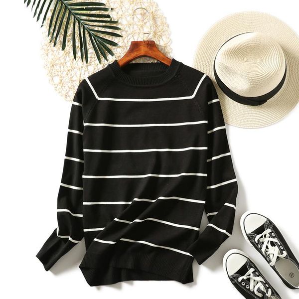 women's sweaters 2021 autumn winter women long sleeve pullover knitted cotton brief striped print o-neck sweater jumper, White;black
women's sweaters 2021 autumn winter women long sleeve pullover knitted cotton brief striped print o-neck sweater jumper, White;black