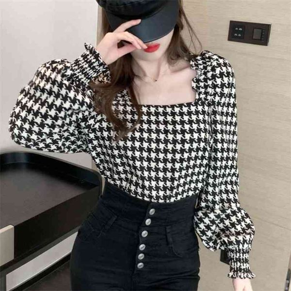 spring streetwear blusas korean square collar slim blouse women vintage black white houndstooth shirt long sleeve chemise femme 210514, White;black
spring streetwear blusas korean square collar slim blouse women vintage black white houndstooth shirt long sleeve chemise femme 210514, White;black