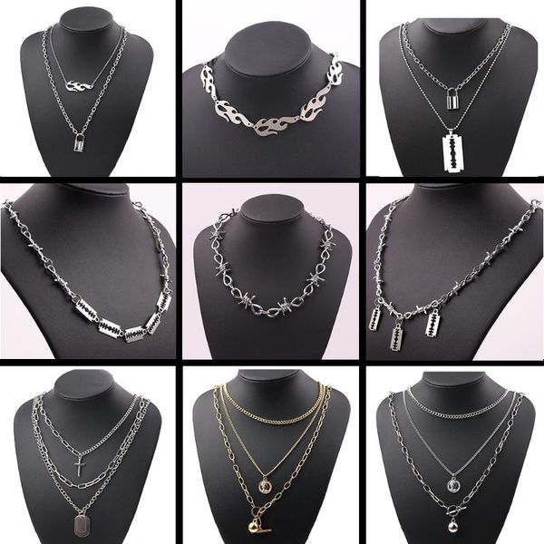 hip hop punk multi layer lover lock pendant choker necklace harajuku flame wire brambles chain blade necklaces chains, Silver
hip hop punk multi layer lover lock pendant choker necklace harajuku flame wire brambles chain blade necklaces chains, Silver