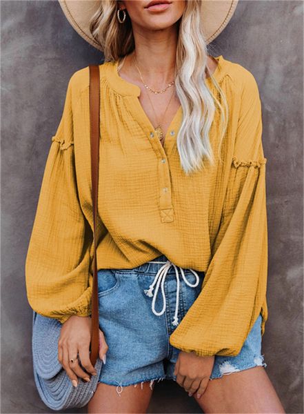 ladies loose long-sleeved shirt solid color stitching lantern sleeve t-shirt v-neck button casual bottoming shirt multicolor plus size 8, White
ladies loose long-sleeved shirt solid color stitching lantern sleeve t-shirt v-neck button casual bottoming shirt multicolor plus size 8, White