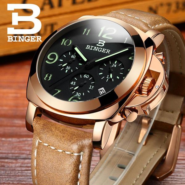 wristwatches binger men's casual watch chronograph & luminous engraved dial genuine leather auto date male glow hands rose gold case, Slivery;brown
wristwatches binger men's casual watch chronograph & luminous engraved dial genuine leather auto date male glow hands rose gold case, Slivery;brown