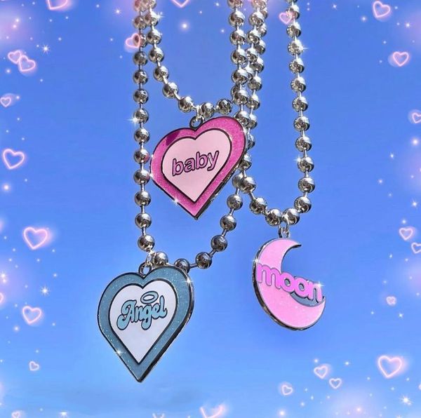 pendant necklaces vintage love cute angel letters jewelry moon for women pink goth friends kpop gothic style choker necklace fashion, Silver
pendant necklaces vintage love cute angel letters jewelry moon for women pink goth friends kpop gothic style choker necklace fashion, Silver