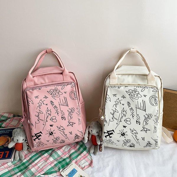 large capacity simple versatile student schoolbag oxford cloth trend backpack graffiti doll pendant