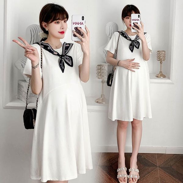6721# summer thin 80% cotton maternity dress elegant a line loose tees clothes for pregnant women soft breathable pregnancy wear dresses, White
6721# summer thin 80% cotton maternity dress elegant a line loose tees clothes for pregnant women soft breathable pregnancy wear dresses, White