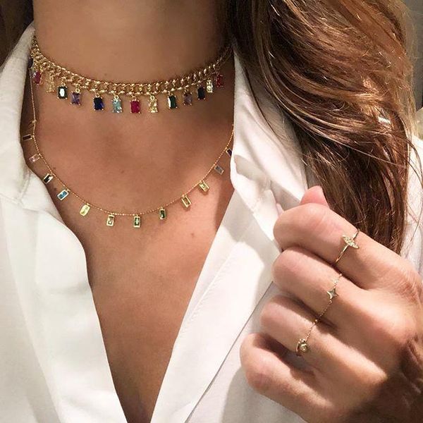 pendant necklaces 2021 gold filled cz women hip-hop short layer jewelry with rainbow baguette drop charm choker link chain necklace, Silver
pendant necklaces 2021 gold filled cz women hip-hop short layer jewelry with rainbow baguette drop charm choker link chain necklace, Silver