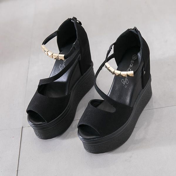 summer simple wild platform shoes straps rivets non-slip wedges with thick bottom fish mouth sandals women, Black
summer simple wild platform shoes straps rivets non-slip wedges with thick bottom fish mouth sandals women, Black