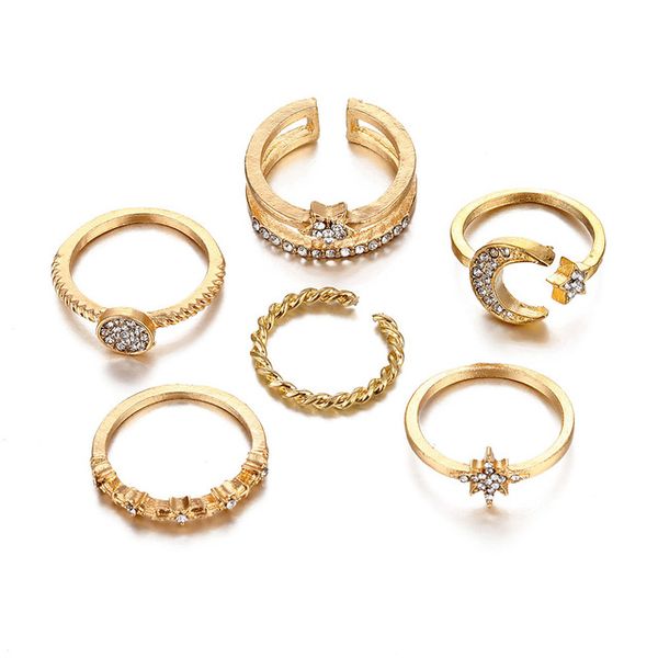 7pcs/set retro crystal joint ring set female bohemian gold star crescent alloy knuckle ring jewelry wholesale gift, Golden;silver
7pcs/set retro crystal joint ring set female bohemian gold star crescent alloy knuckle ring jewelry wholesale gift, Golden;silver