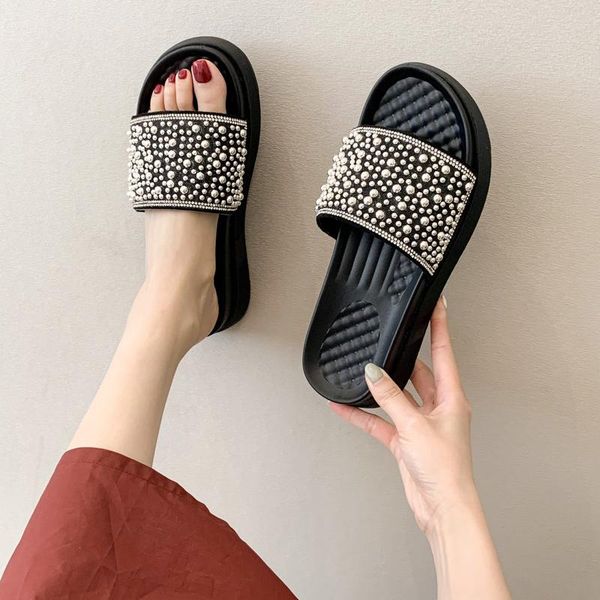 slippers shoes woman 2021 string bead house platform pantofle med glitter slides fashion flat soft jelly luxury pu rubber, Black
slippers shoes woman 2021 string bead house platform pantofle med glitter slides fashion flat soft jelly luxury pu rubber, Black