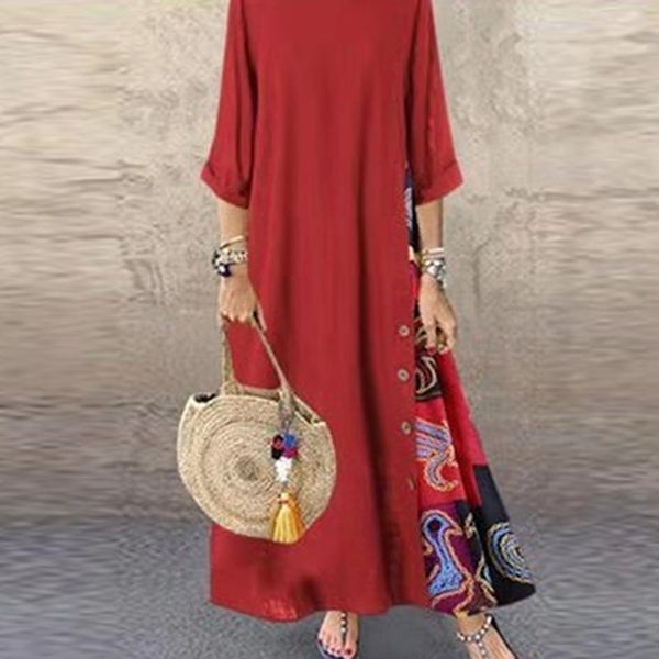 casual dresses vintage loose women dress on neck three quarter sleeves floral print patchwork female ankle length, Black;gray
casual dresses vintage loose women dress on neck three quarter sleeves floral print patchwork female ankle length, Black;gray