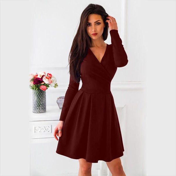 casual dresses women's solid color slim pleated dress v-neck long sleeve woman party night elegant ladies office ad077, Black;gray
casual dresses women's solid color slim pleated dress v-neck long sleeve woman party night elegant ladies office ad077, Black;gray